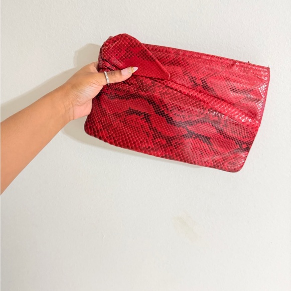 Vintage Morris Moskowitz Red Genuine Snakeskin Clutch Purse - Picture 2 of 5